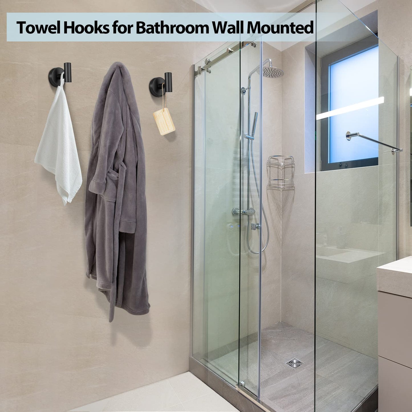 2 Pcs Wall Mount Bathroom Towel Hooks Holder