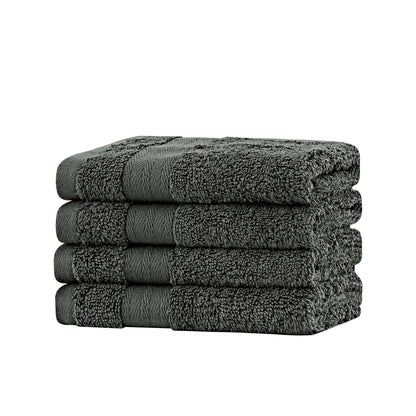 Linenland Bath Towel Set - 4 Piece Cotton Washcloths - Charcoal