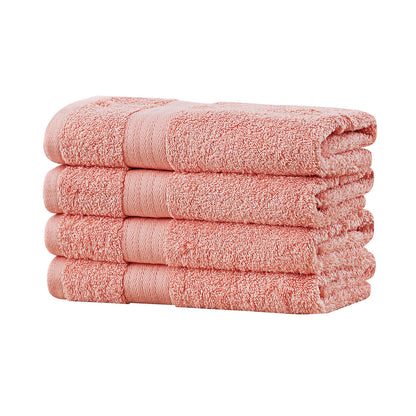 Linenland Bath Towel 4 Piece Cotton Hand Towels Set - Coral