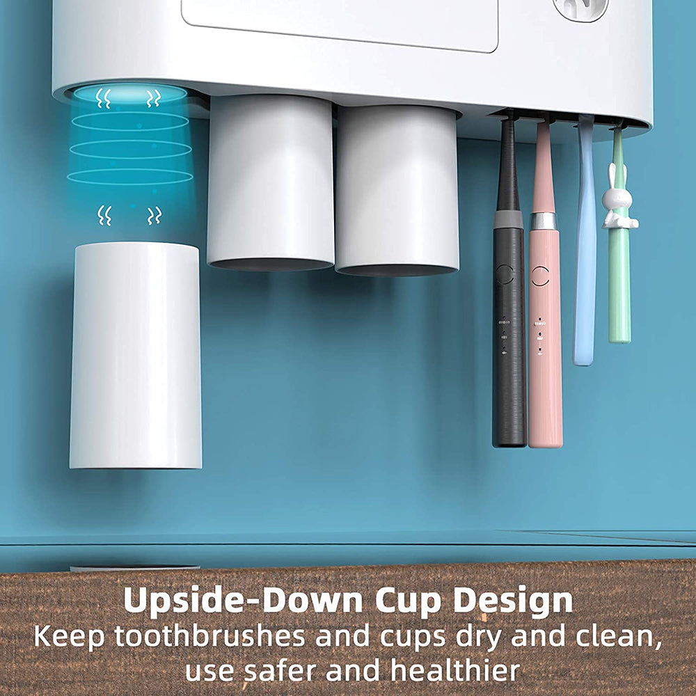 Toothbrush Holders with 3-4 Cups Automatic Toothpaste Dispenser Kit(3 Cups 1 Drawer)